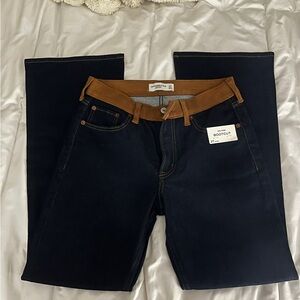 Dark Blue Bootcut Jeans with Brown Accents